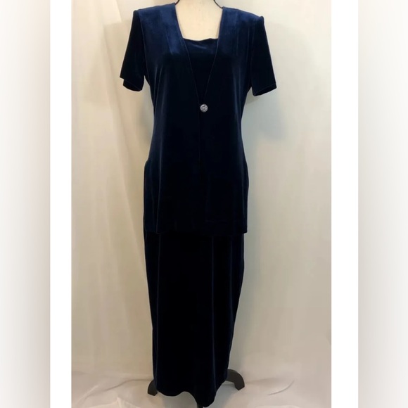 Another Thyme Dresses & Skirts - Another Thyme Womens Dress Vintage 10 Blue Velvet Maxi Sheath Shift Cocktail
